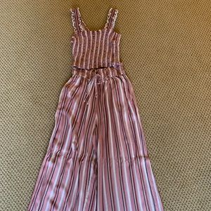 Hollister pink striped crop top and pants set